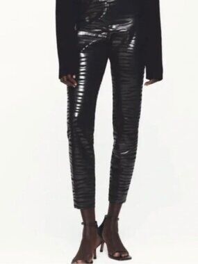 NWOT Zara Black Zebra Striped Faux Leather Hi-Rise Leggings Medium